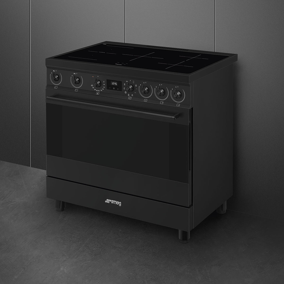 Smeg Symphony 90cm Induction Range Cooker with Double Oven - Matt Black