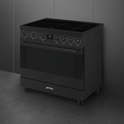 Smeg Symphony 90cm Induction Range Cooker with Double Oven - Matt Black