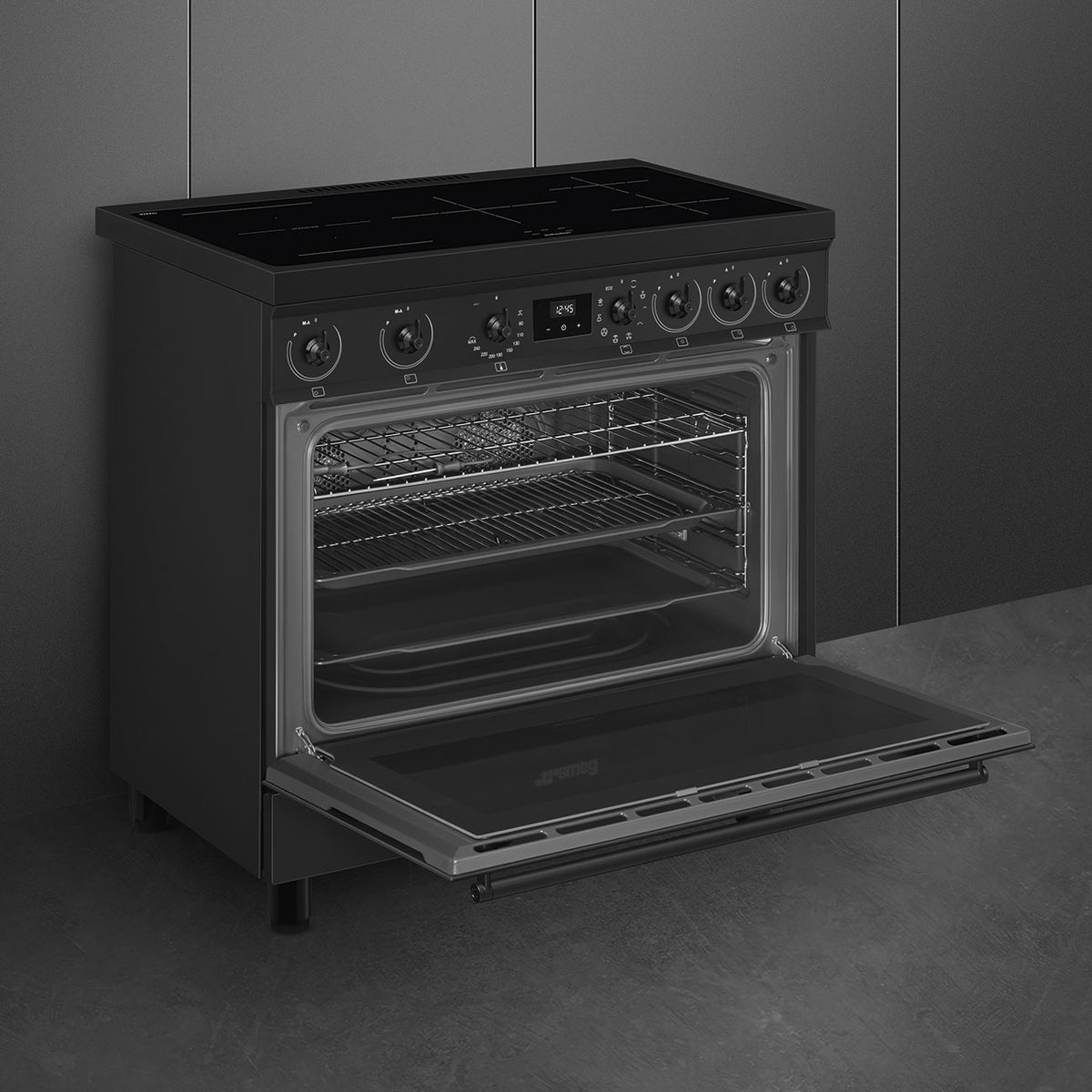 Smeg Symphony 90cm Induction Range Cooker with Double Oven - Matt Black