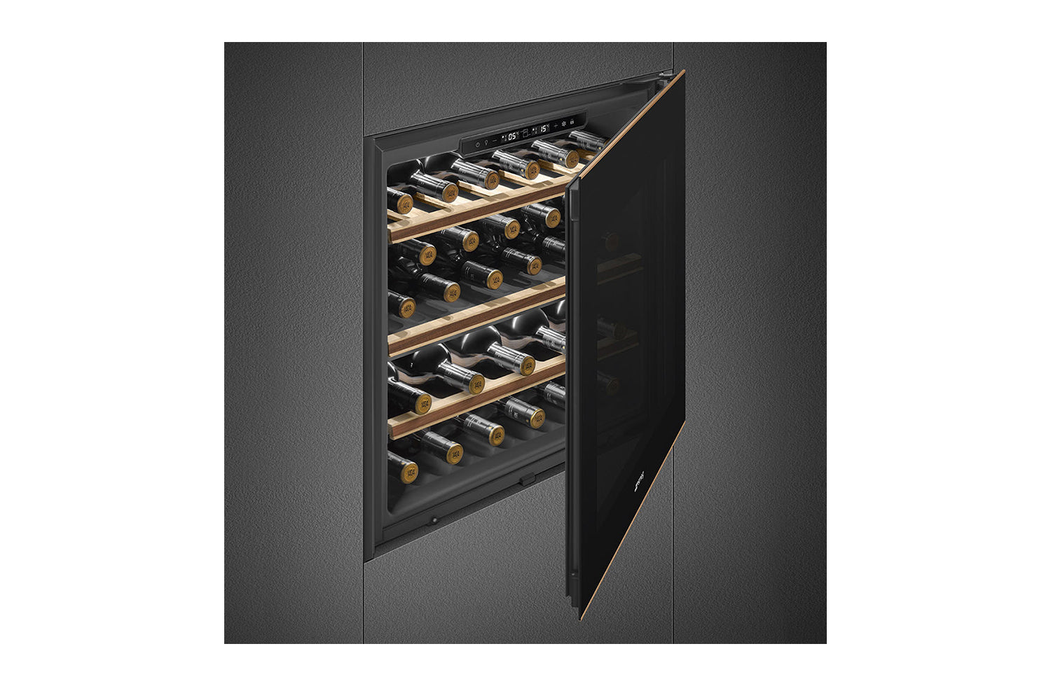 Smeg Dolce Stil Novo 60cm Built-In Column Wine Cooler - Black with Copper Trim - Core Appliances