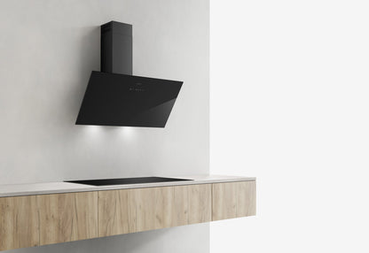 White Smoke Airforc CLIO 60cm Vertical Inclined Cooker Hood with Touch control Black Glass Finish