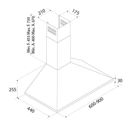 White Smoke Airforce F0 S4 90cm Wall Mounted Cooker Hood Button Controls in Stainlass Steel Finish