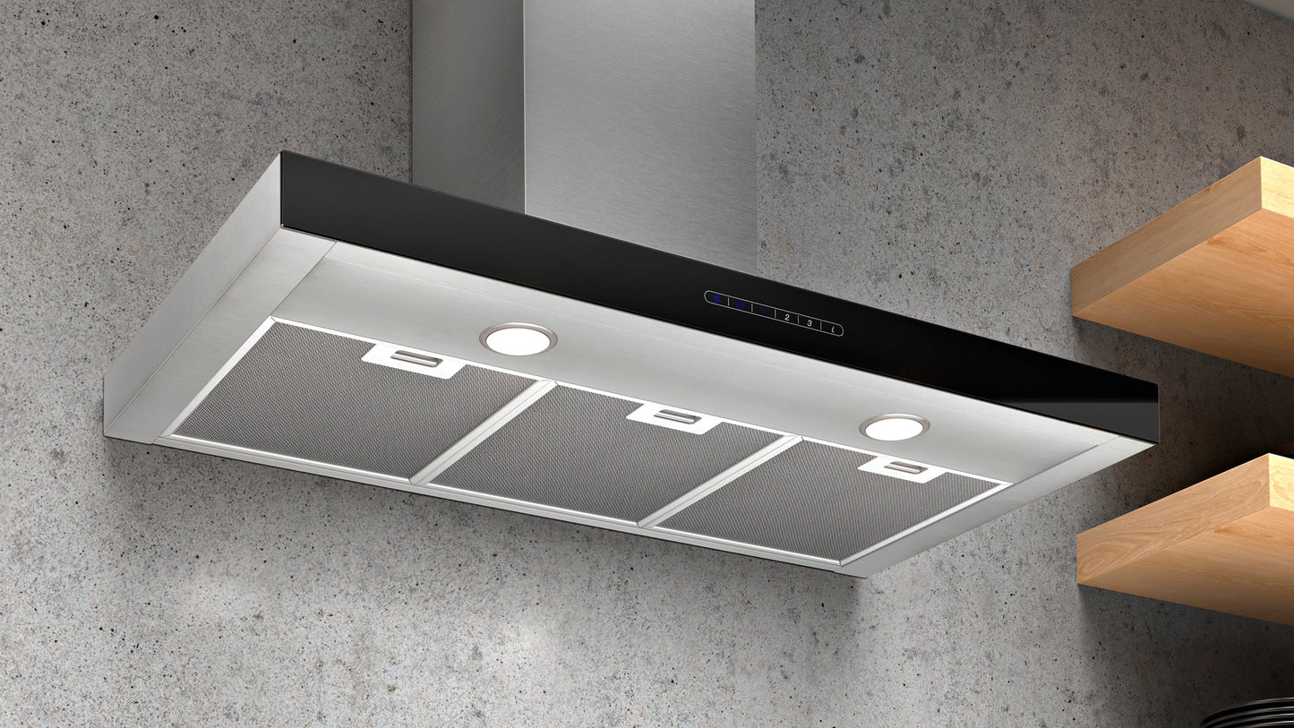 Dim Gray Airforce F205 90cm Wall Mounted Cooker Hood with Touch Control Glass Front in Stainless Steel Finish