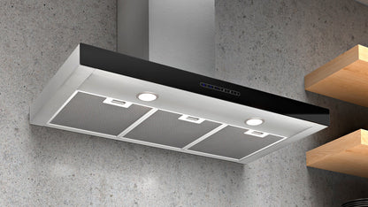 Dim Gray Airforce F205 90cm Wall Mounted Cooker Hood with Touch Control Glass Front in Stainless Steel Finish