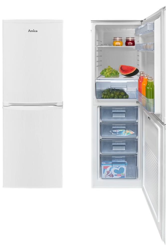 Light Gray FK1984 Amica 50cm freestanding 50/50 fridge freezer, white
