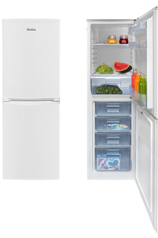 Light Gray FK1984 Amica 50cm freestanding 50/50 fridge freezer, white