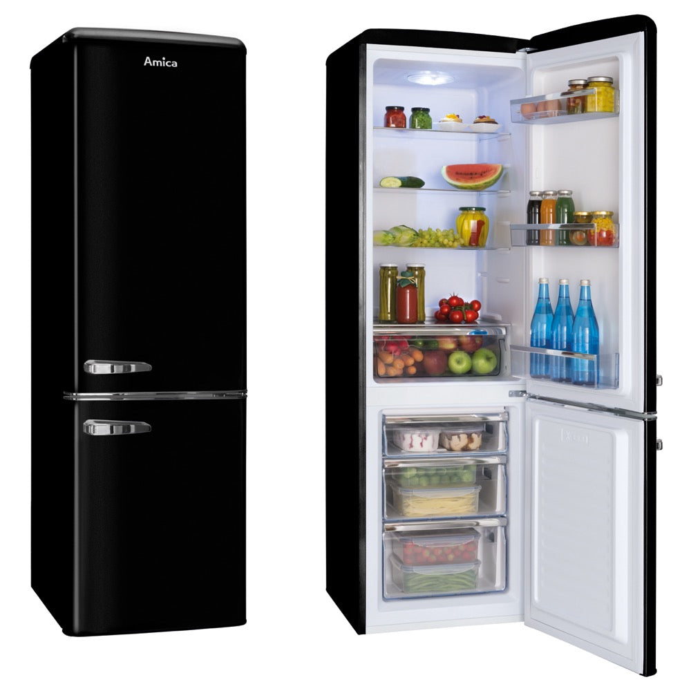 Black AMICA FKR29653B 55cm freestanding static 60/40 fridge freezer