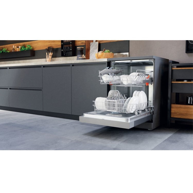 Dark Gray Hotpoint Freestanding Dishwasher - Inverter Motor Stainless Steel