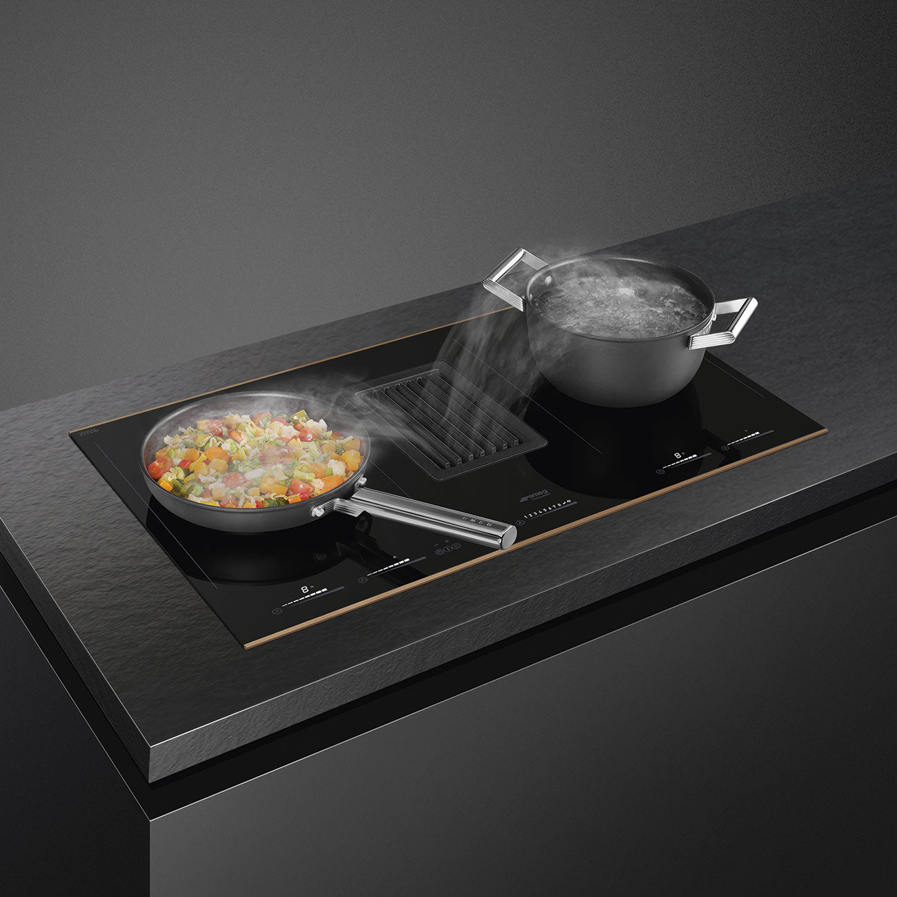 Smeg 83cm Induction Hob with Integrated Extractor - Black - Core Appliances