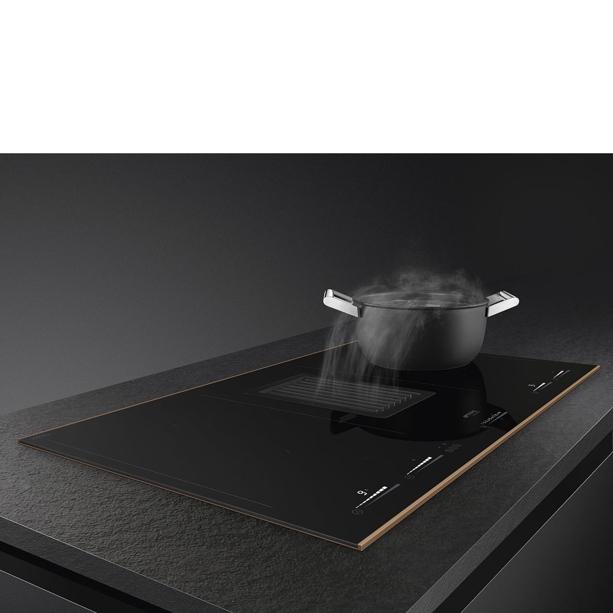 Smeg 83cm Induction Hob with Integrated Extractor - Black - Core Appliances