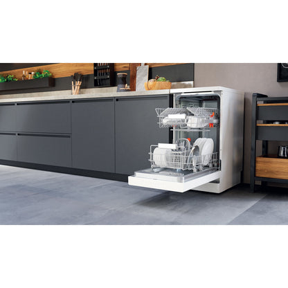 Dark Gray Hotpoint 3D Zone Wash Freestanding Slimline Dishwasher - White
