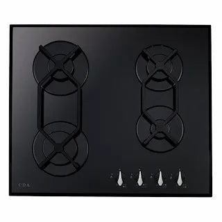 CDA 60cm Four Burner Gas on Glass Hob - Black