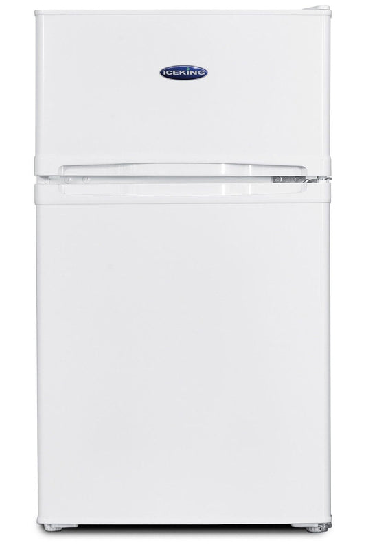 White refrigerator with a brand logo on a white background