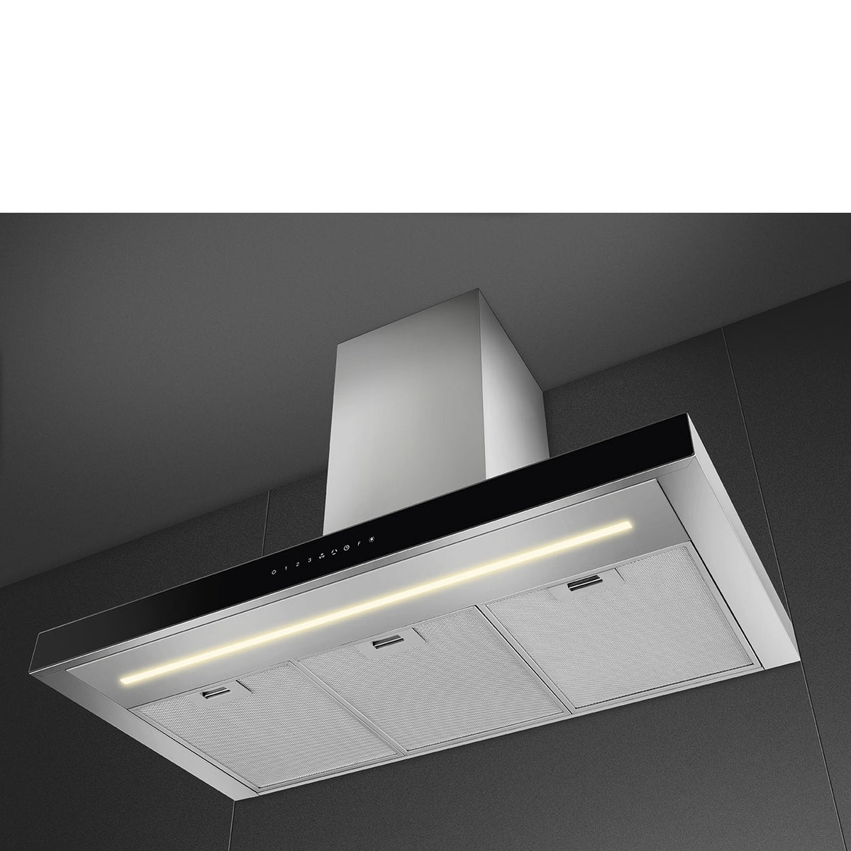Smeg 90cm T-Shaped Chimney Cooker Hood - Black Glass - Core Appliances