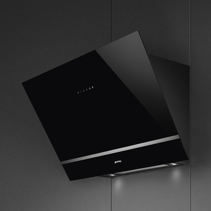 Smeg Linea 80cm Angled Chimney Cooker Hood - Black Glass