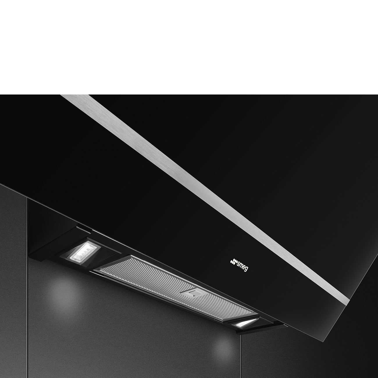 Smeg Linea 80cm Angled Chimney Cooker Hood - Black Glass