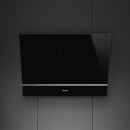 Smeg Linea 80cm Angled Chimney Cooker Hood - Black Glass