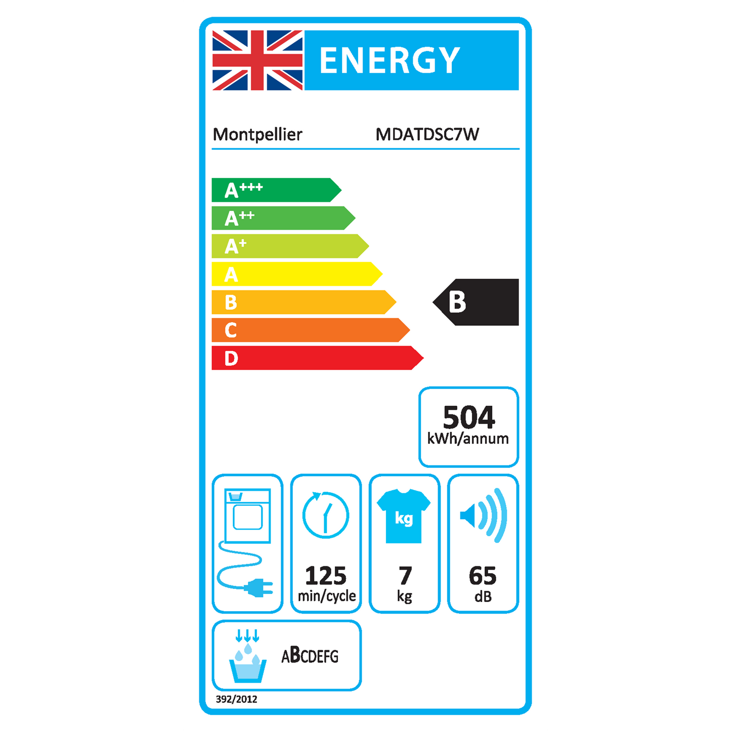 Montpellier MDATDSC7W 7kg Condenser Tumble Dryer - White