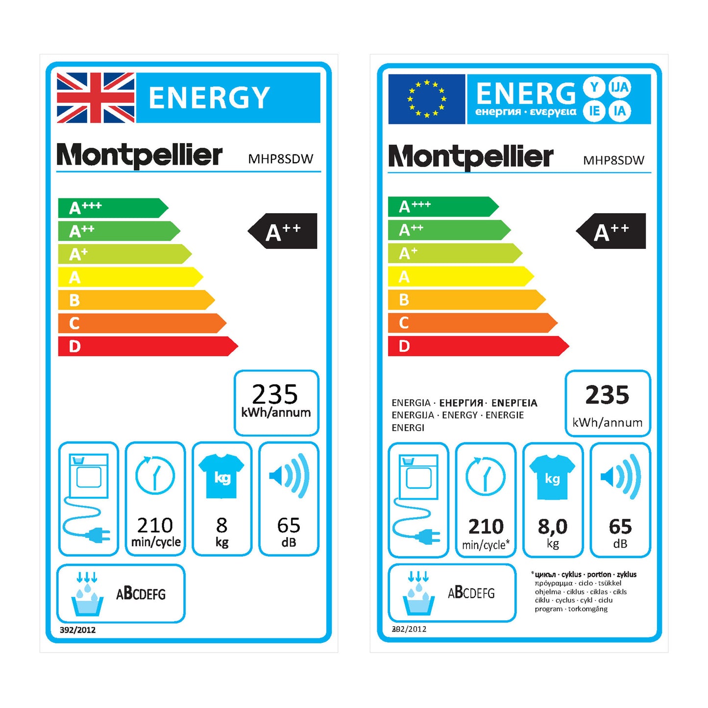 Montpellier MHP8SDW 8kg Heat Pump Tumble Dryer - White