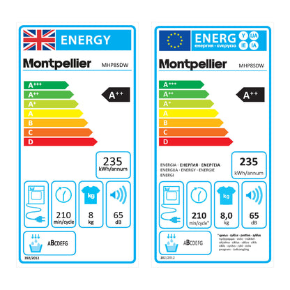 Montpellier MHP8SDW 8kg Heat Pump Tumble Dryer - White