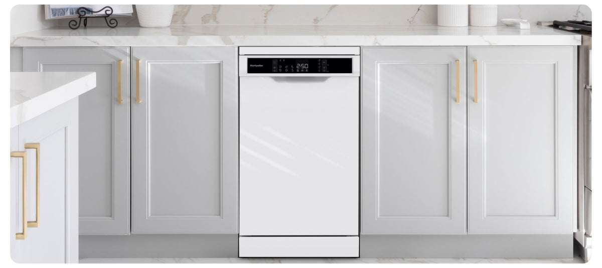 Montpellier MDWD1064W Freestanding Slimline Dishwasher 10 Place Settings - White - Core Appliances