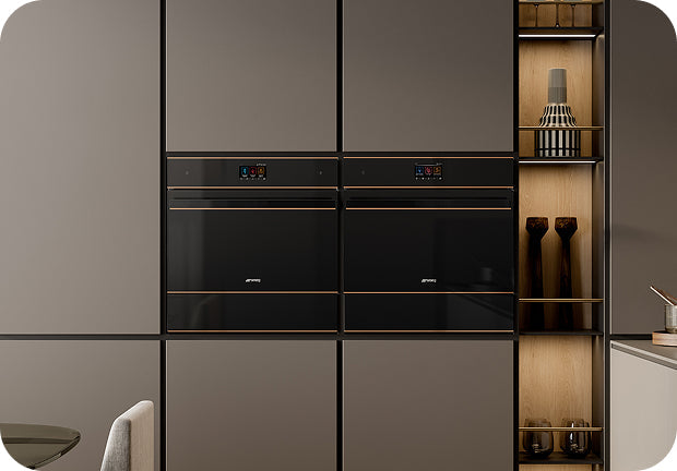 Smeg Dolce Stil Novo 60cm Galileo Omnichef Built-In Steam Oven - Black with Copper Trim