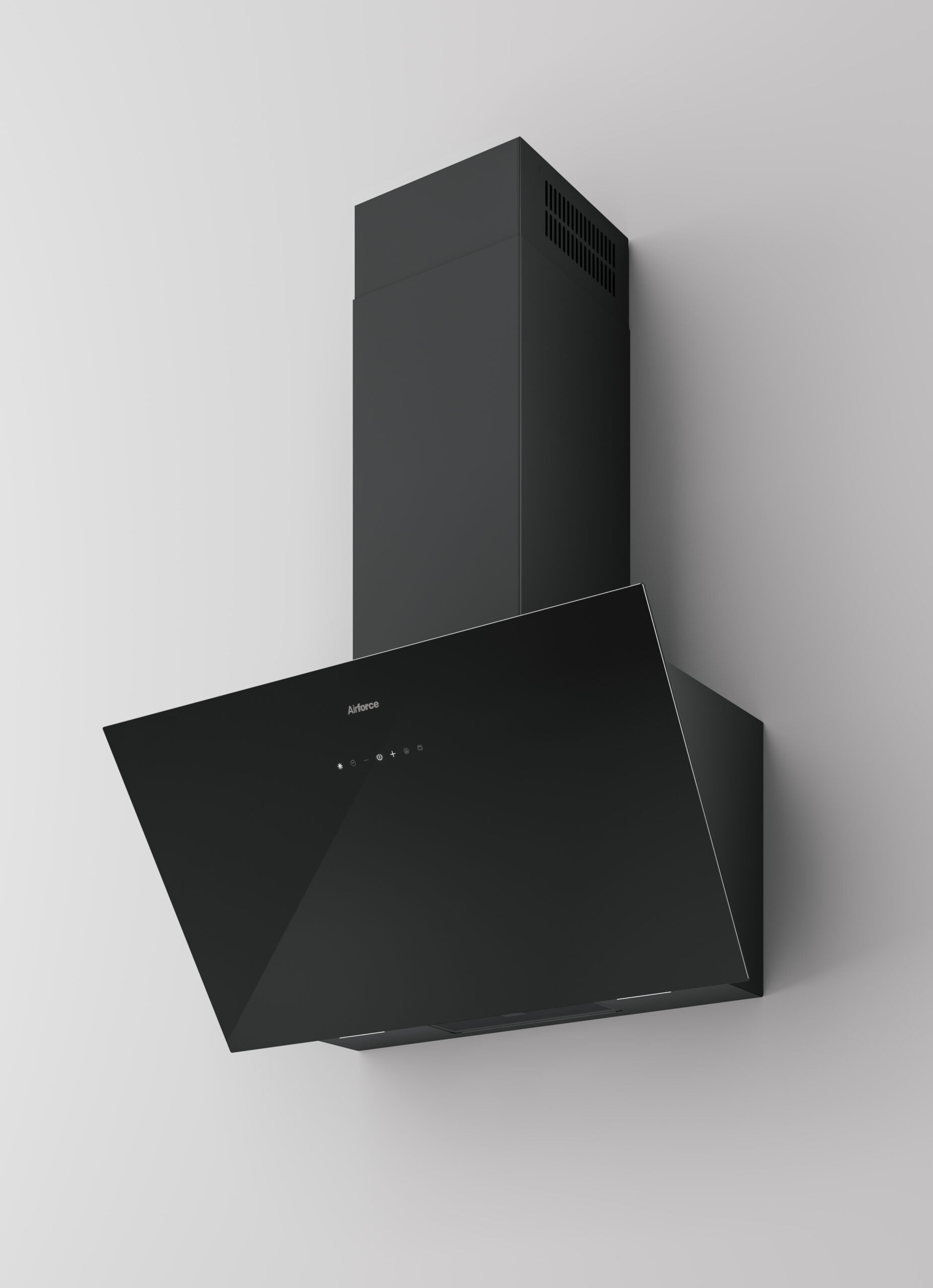 Light Gray Airforce OMEGA 80cm Vertical Inclined Cooker Hood with Touch Control Black Glass Finish