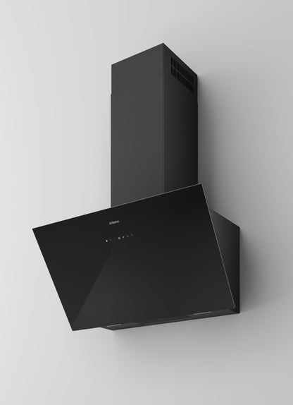 Light Gray Airforce OMEGA 80cm Vertical Inclined Cooker Hood with Touch Control Black Glass Finish