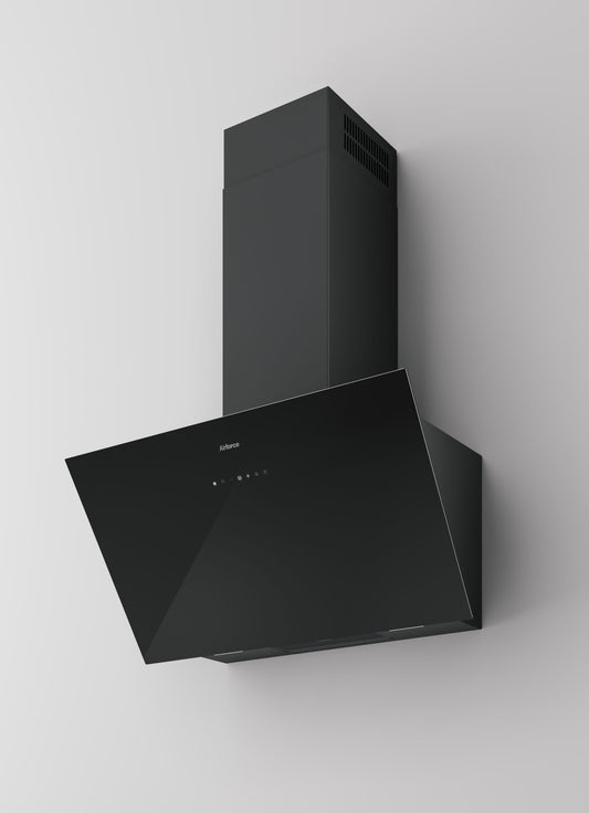 Light Gray Airforce OMEGA 80cm Vertical Inclined Cooker Hood with Touch Control Black Glass Finish