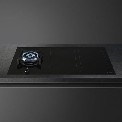Smeg Classic 90cm Mixed Fuel Hob with Gas Burners and Induction Multizone - Black