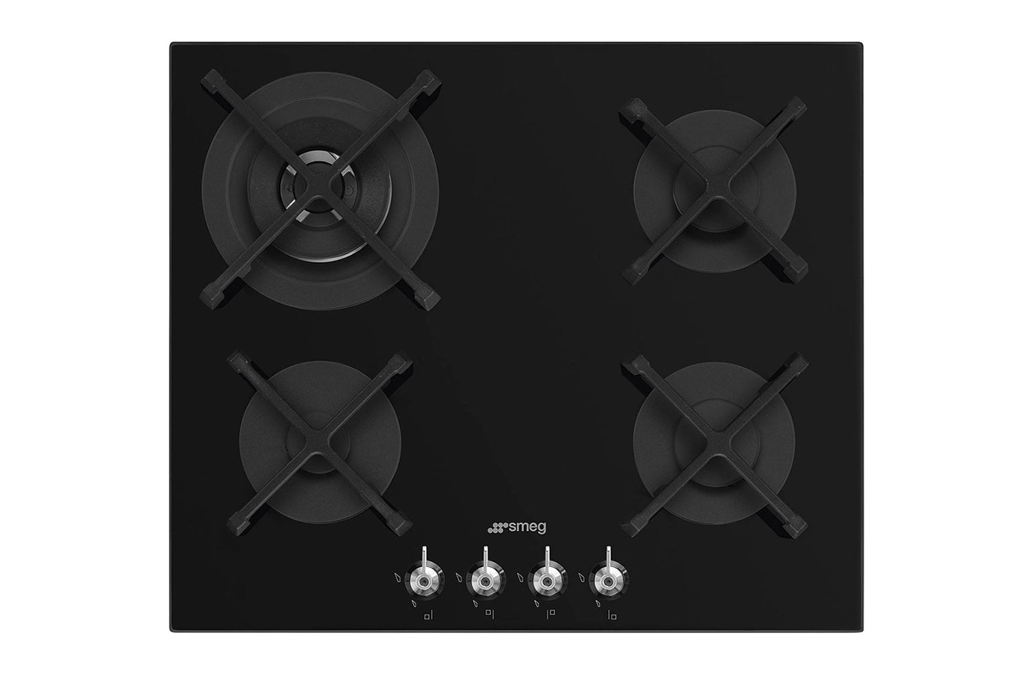 Black SMEG Hob 4 Burner Gas on Glass, 600 mm