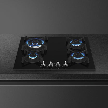 Smeg Classic 60cm Four Burner Gas on Glass Hob - Black - Core Appliances
