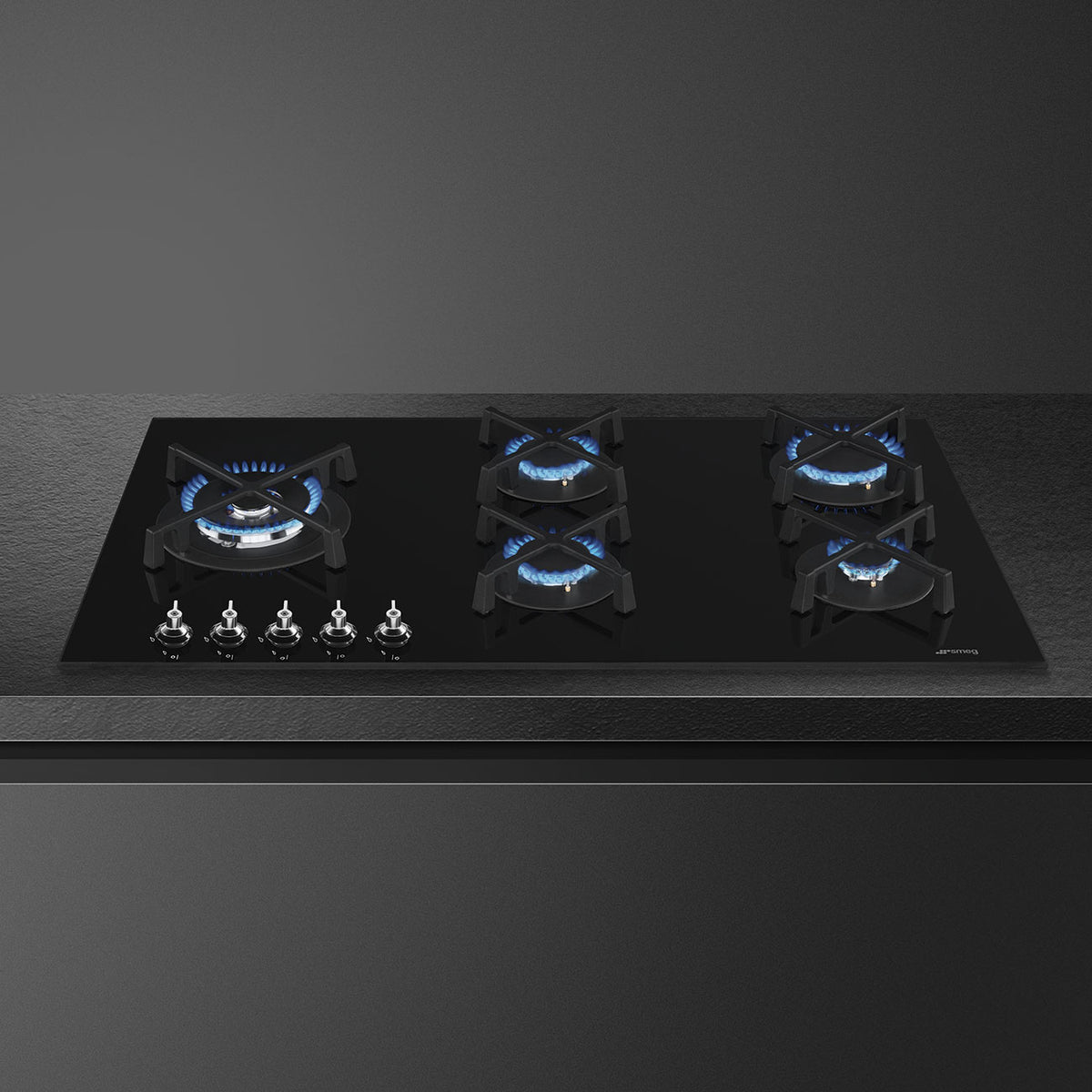 Smeg Classic 90cm Five Burner Gas on Glass Hob - Black - Core Appliances