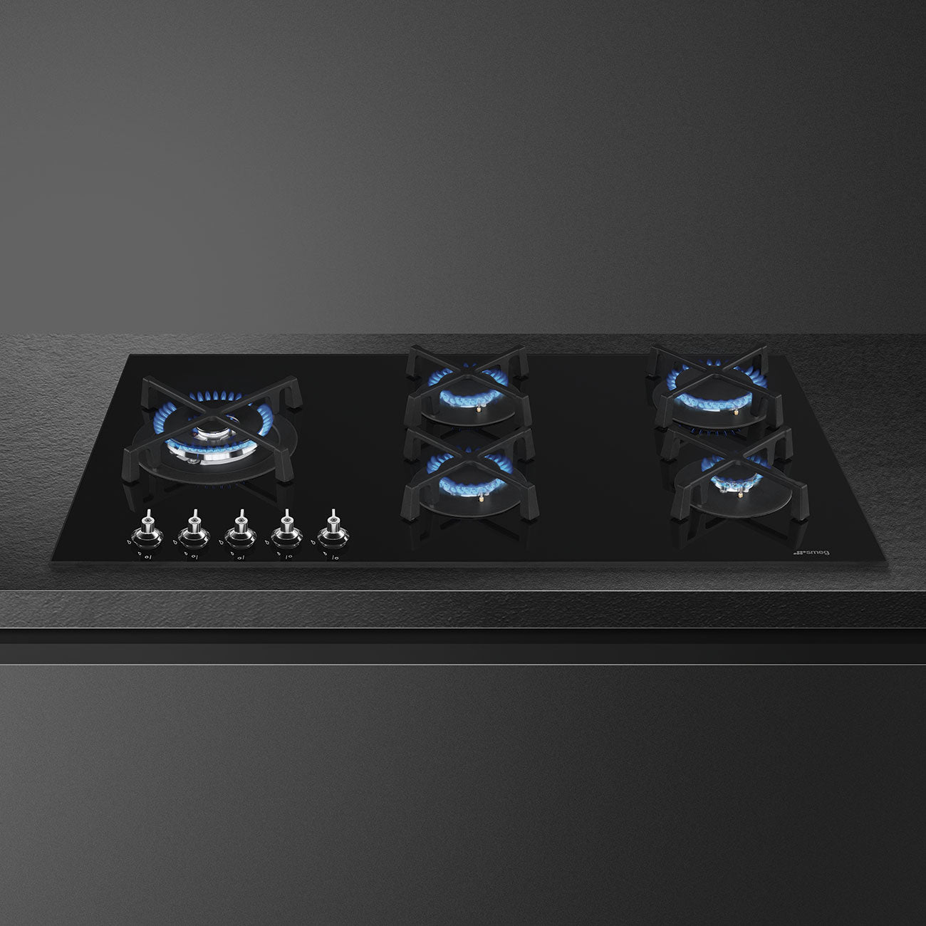 Smeg Classic 75cm Five Burner Gas on Glass Hob - Black - Core Appliances