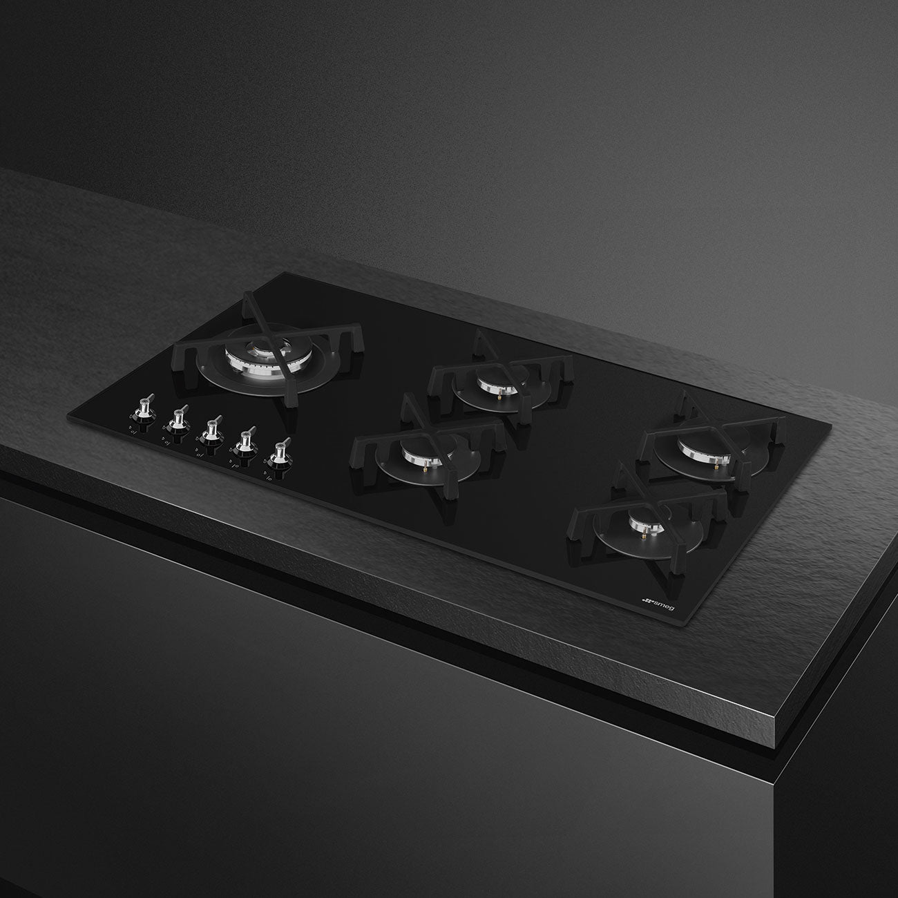 Smeg Classic 75cm Five Burner Gas on Glass Hob - Black - Core Appliances
