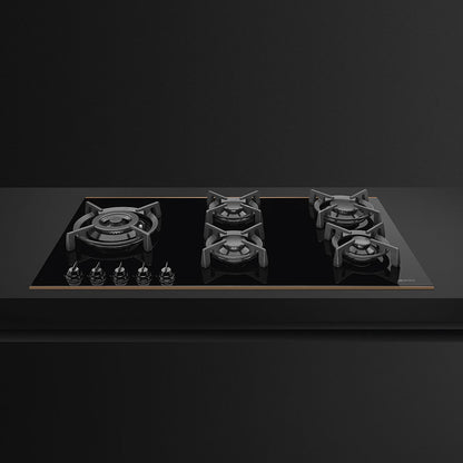 Smeg Dolce Stil Novo 90cm Five Burner Gas on Glass Hob - Black with Copper Trim - Core Appliances