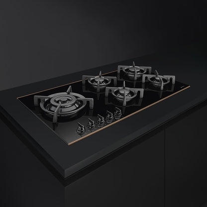 Smeg Dolce Stil Novo 90cm Five Burner Gas on Glass Hob - Black with Copper Trim - Core Appliances