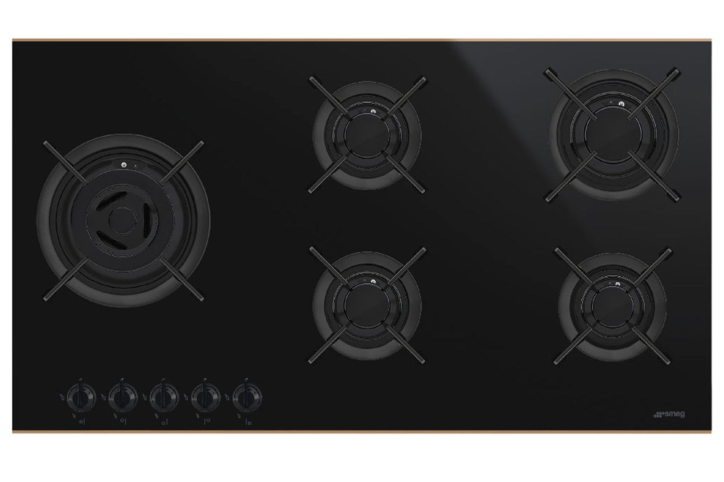 Black Smeg Dolce Stil Novo Hob, Gas on Glass Ceramic with Five Burners, 900 mm