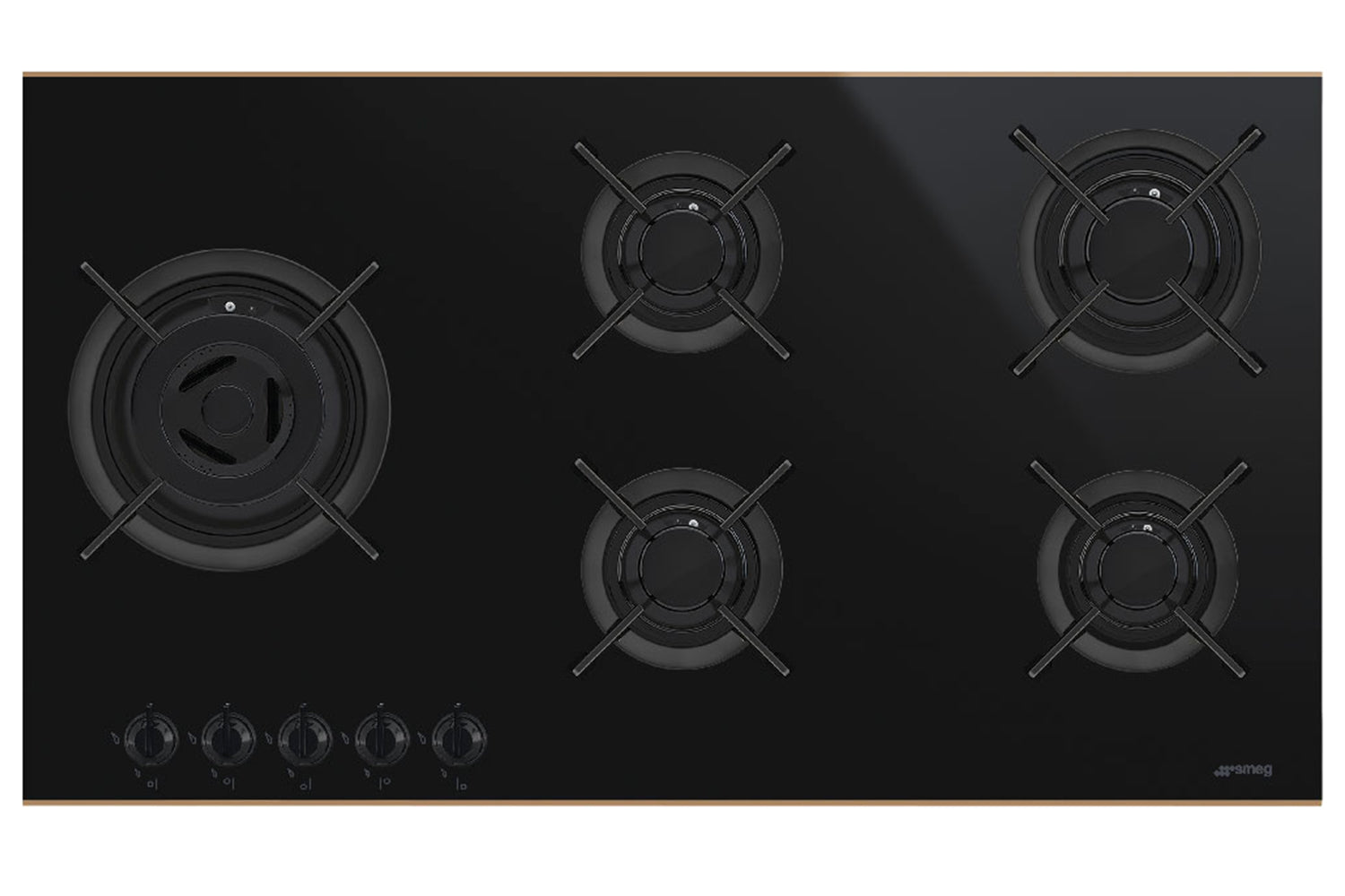 Black Smeg Dolce Stil Novo Hob, Gas on Glass Ceramic with Five Burners, 900 mm