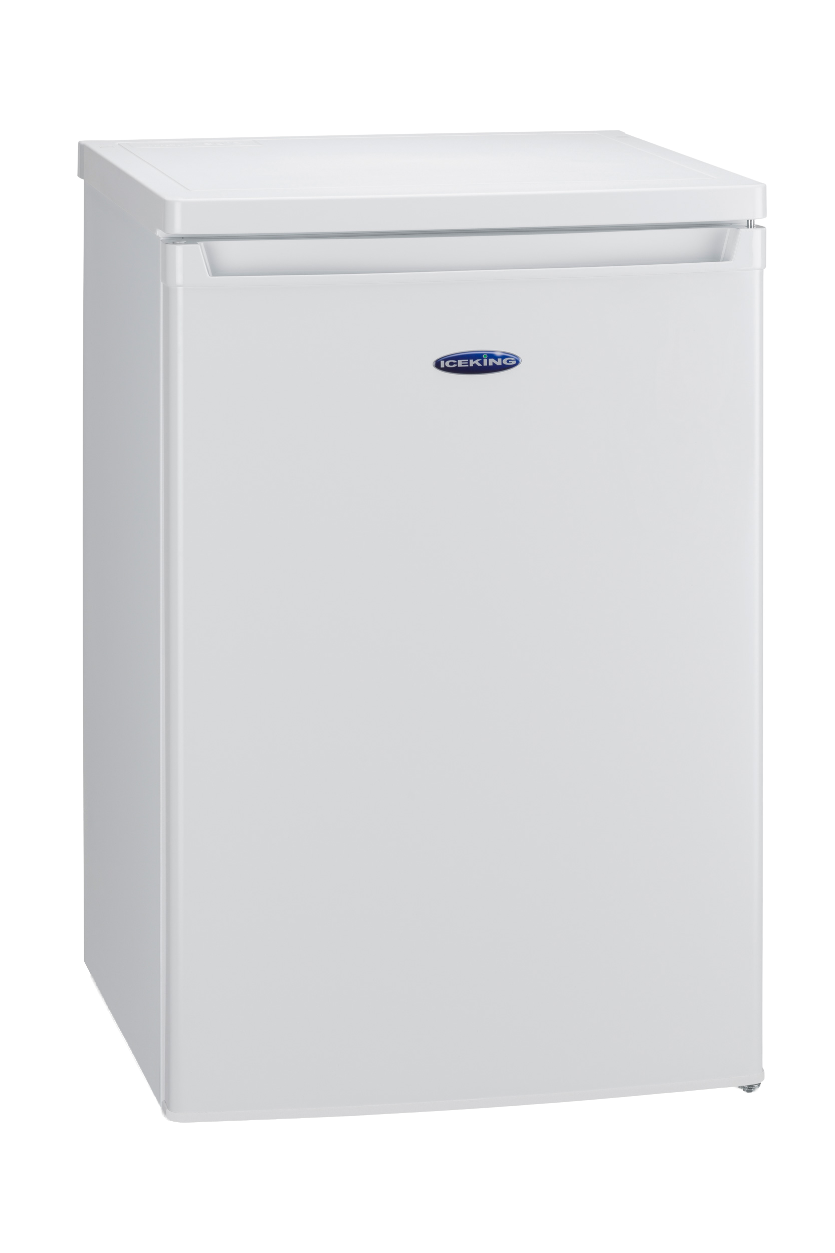 White refrigerator with a brand logo on a white background