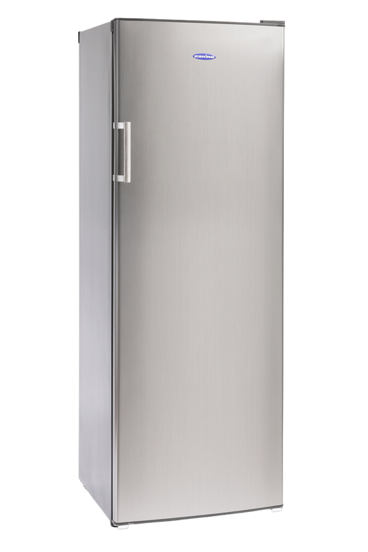 Stainless steel refrigerator on a white background