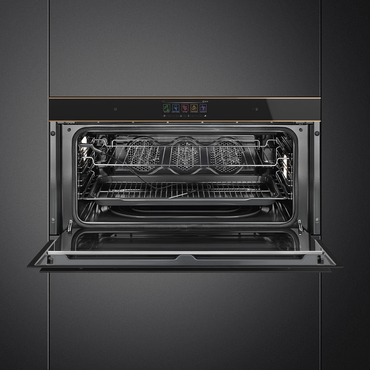 Smeg Dolce Stil Novo 90cm Built-In Pyrolytic Oven - Black with Copper Trim
