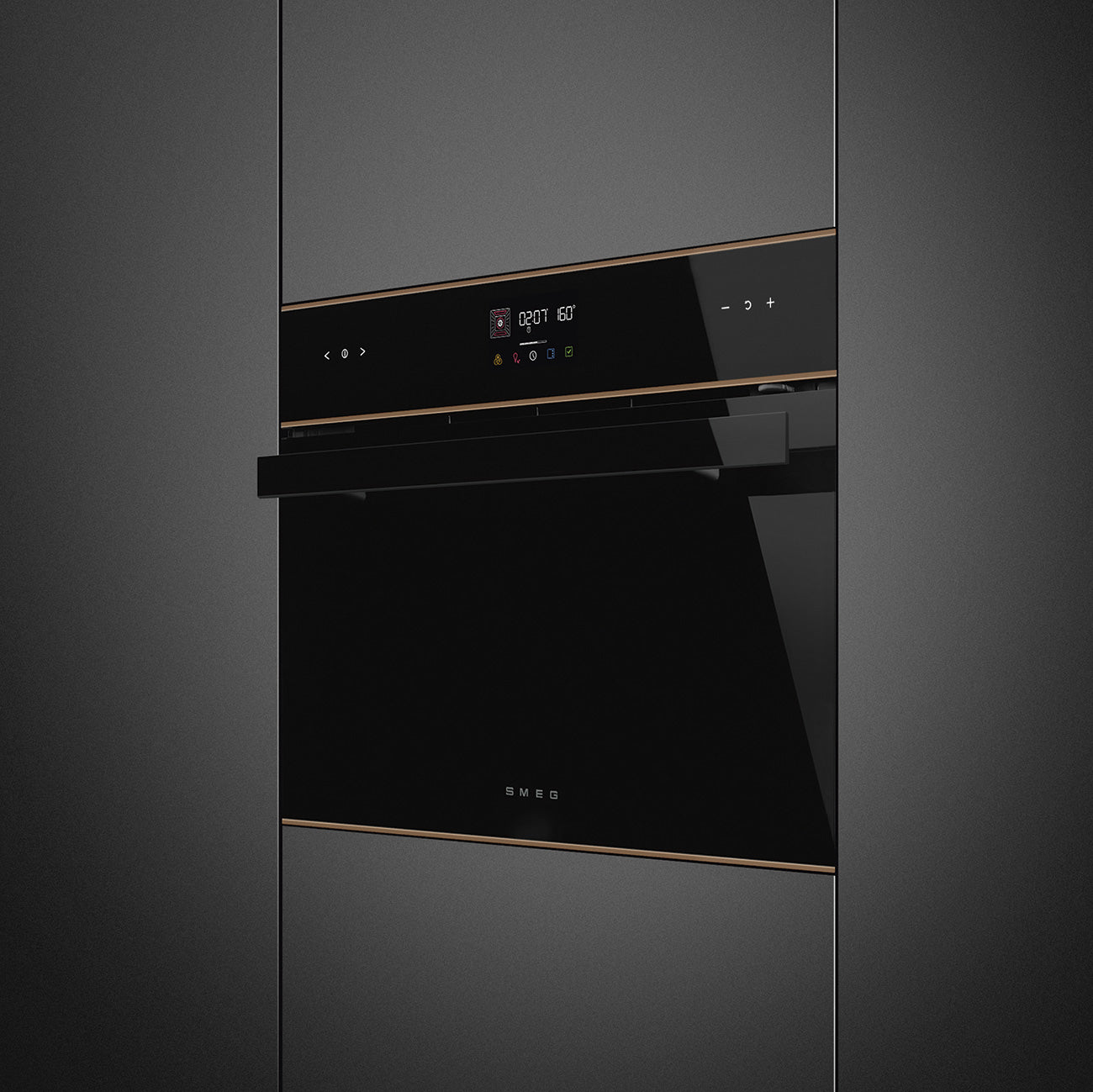 Smeg Dolce Stil Novo 45cm Galileo Speedwave Compact Combi Oven - Black with Copper Trim