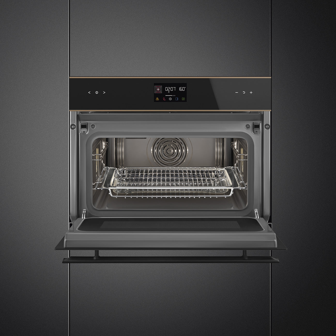 Smeg Dolce Stil Novo 45cm Galileo Speedwave Compact Combi Oven - Black with Copper Trim