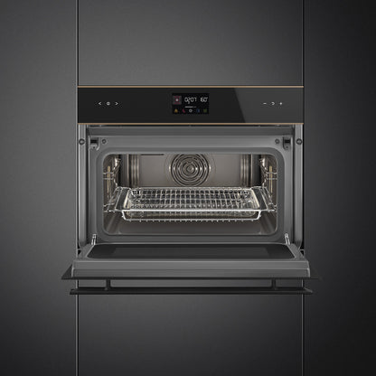 Smeg Dolce Stil Novo 45cm Galileo Speedwave Compact Combi Oven - Black with Copper Trim
