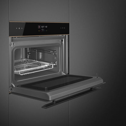 Smeg Dolce Stil Novo 45cm Galileo Speedwave Compact Combi Oven - Black with Copper Trim