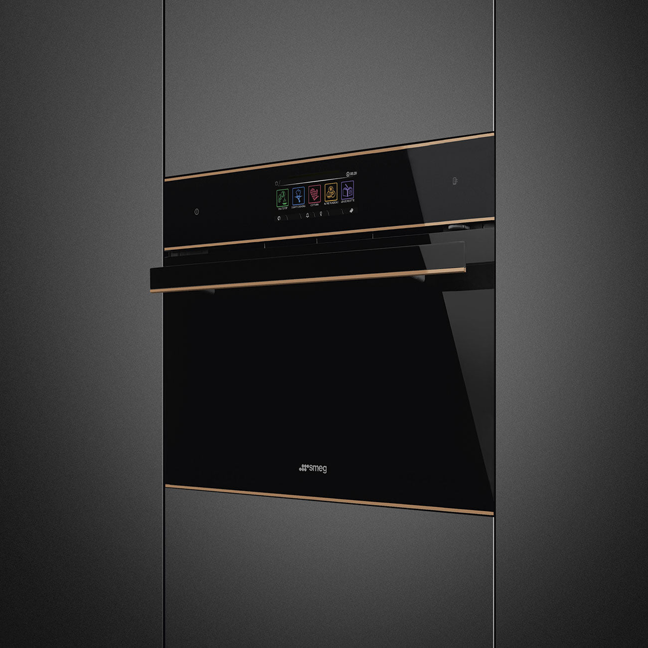 Smeg Dolce Stil Novo 45cm Galileo Omnichef Compact Steam Oven - Black with Copper Trim