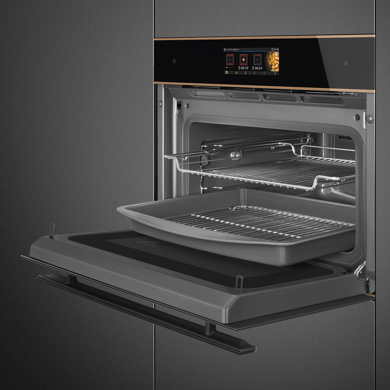 Smeg Dolce Stil Novo 45cm Galileo Omnichef Compact Steam Oven - Black with Copper Trim