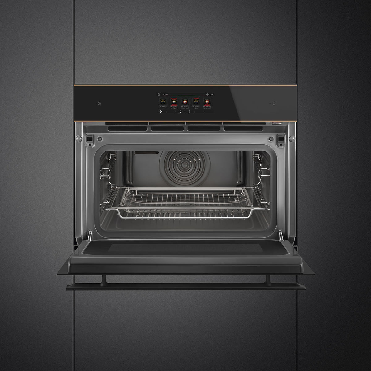 Smeg Dolce Stil Novo 45cm Galileo Omnichef Compact Steam Oven - Black with Copper Trim