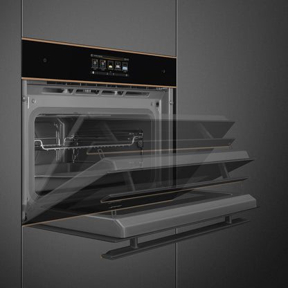 Smeg Dolce Stil Novo 45cm Galileo Omnichef Compact Steam Oven - Black with Copper Trim